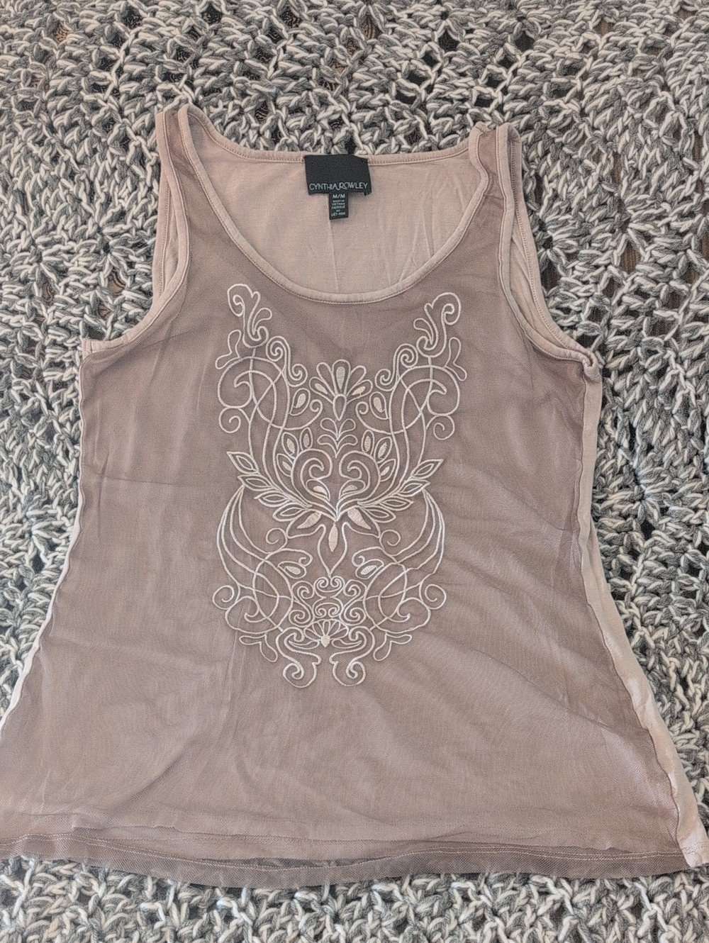 489- Cynthia Rowley Embroidered Sleeveless Tank Top | Blush Pink/beige Feminine - Picture 2 of 8